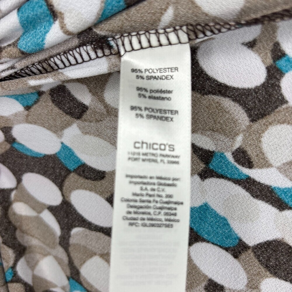 CHICO'S NEW Dotted Swirls Scarlett Short Sleeve Top Women M Peacock Blue Stretch - Picture 6 of 9